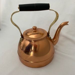 Vintage Copper Tea Kettle Aminaco-Nasco Made In Columbia Wood handle
